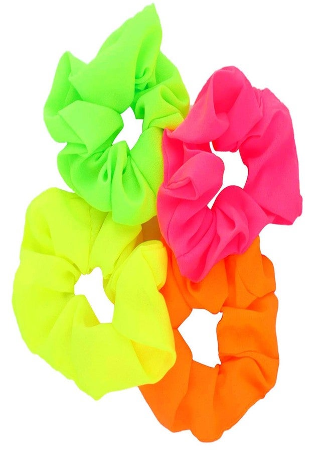 Framendino, 8 Pack Elastic Scrunchies for Hair 80s, Ponytail Ties Bands for Party Outfit Chiffon Workout Accessories in Orange, Hot Pink, Yellow, Green - Image 1
