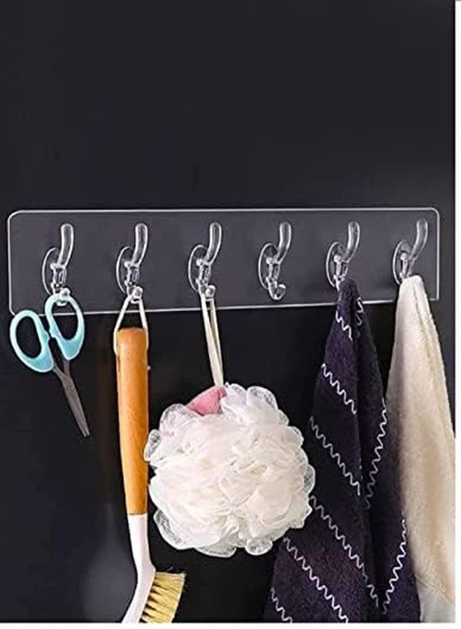 Taslibra 6 in 1 Adhesive Wall Hooks for Kitchen Heavy Duty Hanging Strong 6 Sticking Hooks Strip for Bathroom Self Corner Shelves Transparent (Pack of 2) - Image 5