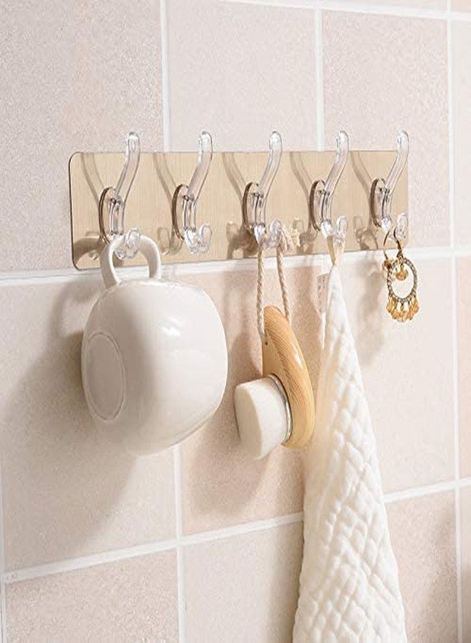 Taslibra 6 in 1 Adhesive Wall Hooks for Kitchen Heavy Duty Hanging Strong 6 Sticking Hooks Strip for Bathroom Self Corner Shelves Transparent (Pack of 2) - Image 4