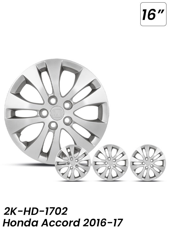 Honda 16 Inch Wheel Cover Set for Honda Accord 2016–2017 (Model 2K-HD-1702) – High-Quality ABS Fiber Hubcap Replacement, OEM Style Design, Durable Anti-Fade Finish, Secure Retention Ring, Easy Installation, Strong & Long-Lasting Car Rim Protection – Set of 4 - Image 1