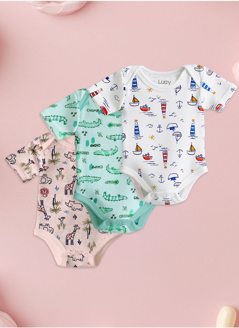 LUAY 100%  Cotton  Based Onesies | Sleepsuits| Night Suits|Jumpsuit | Wondersuit for Baby Boys & Baby Girls, New-Born, infants,Toddlers_ Including Vibrant Pattren & Colors Create festive look  - Image 1