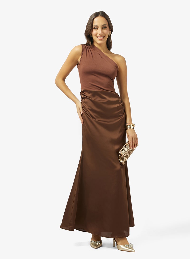 Ginger One Shoulder Draped Waist Satin Dress - Image 4