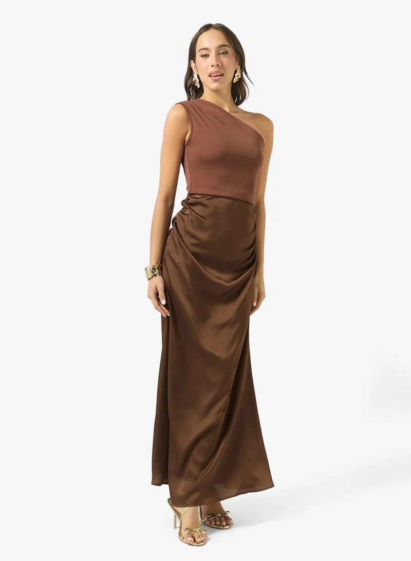 Ginger One Shoulder Draped Waist Satin Dress