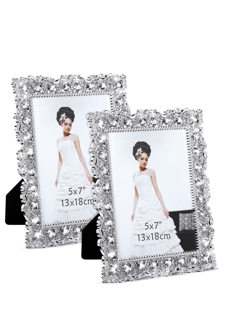 Captaintech Add Sparkle to Your Memories with Crystal Picture Frames Set of 2 Rhinestone Embellished Frames for Photos Perfect for Weddings birthdays - Image 1