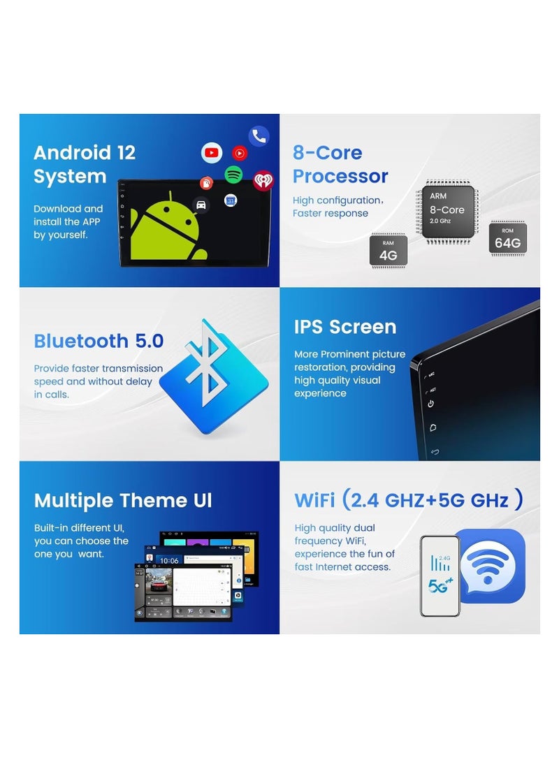 [8-Core 4+64G] Android 12 Car Stereo for KIA Optima 4 JF 2015-2020, 10.1" Touchscreen Radio with Wireless Carplay and Android Auto, Bluetooth, GPS Navigation, WiFi, Multimedia Player, FM/RDS, Backup Camera - Image 4