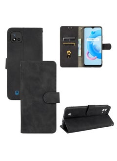 HuHa Case Cover For Realme C11 2021 / Realme C20 Solid Color Skin Feel Magnetic Buckle Horizontal Flip Calf Texture PU Leather Case with Holder & Card Slots & Wallet Black 