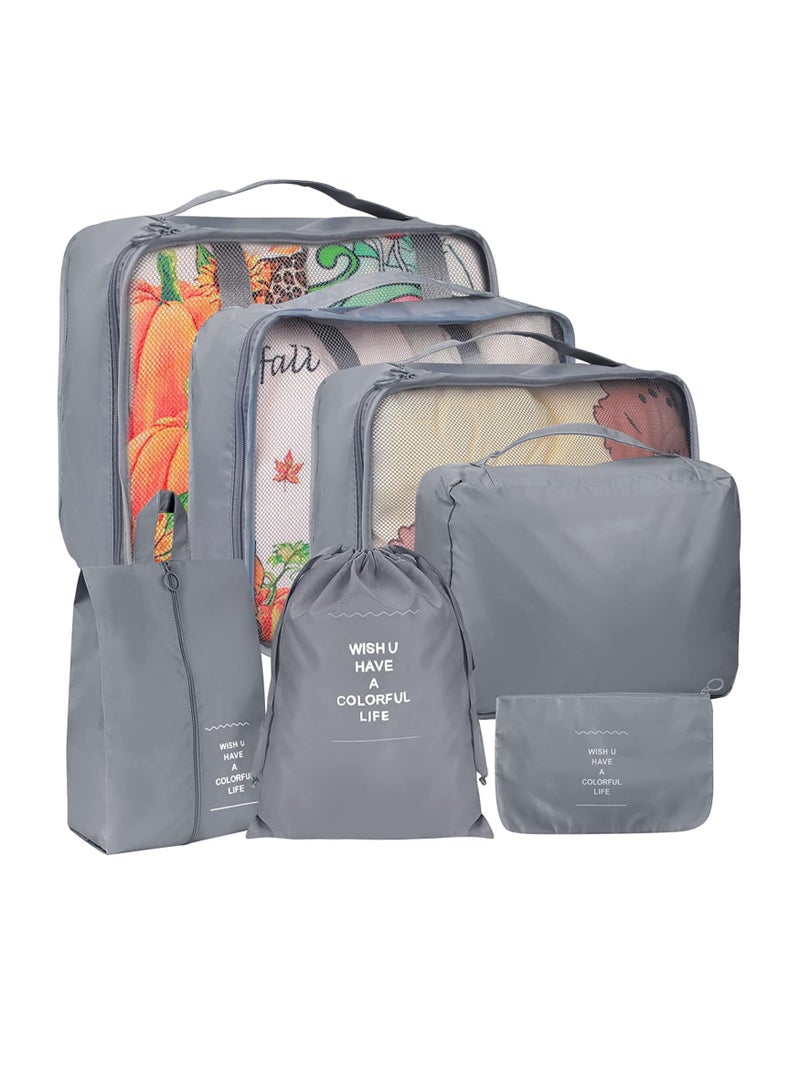 MIXDE 7 Pack Set Packing Cubes Set, Travel Luggage Organizer, Travel Storage Bags Packing Organizers Suitcase Traveling Accessories, Lightweight Travel Organizer Bag for Clothes Shoes Storage  - Image 1