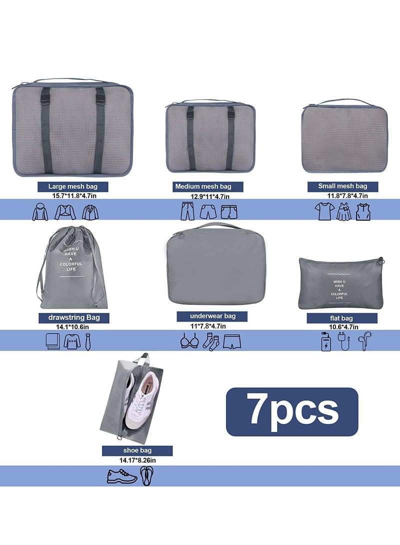 MIXDE 7 Pack Set Packing Cubes Set, Travel Luggage Organizer, Travel Storage Bags Packing Organizers Suitcase Traveling Accessories, Lightweight Travel Organizer Bag for Clothes Shoes Storage  - Image 2