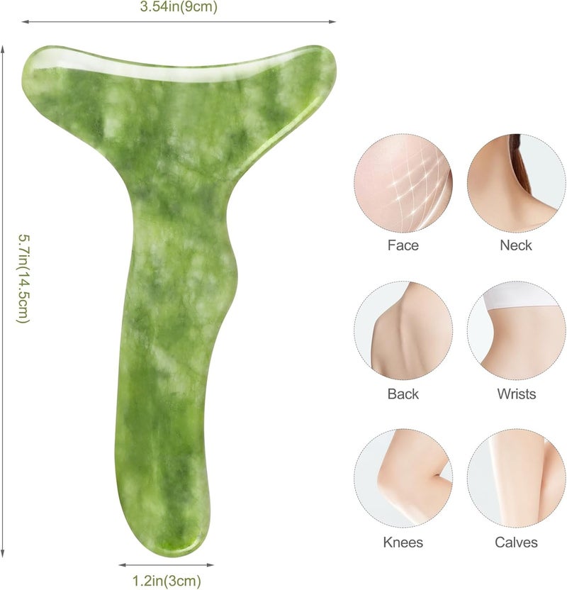 airogym Jade Stone Gua Sha Massage Tool Set Larger Guasha Board with Handle Muscle Scraping Massage Tools Facial Anti Cellulite Spa Acupuncture Tools for Back Neck Face Leg Massage Lymphatic Drainage - Image 4