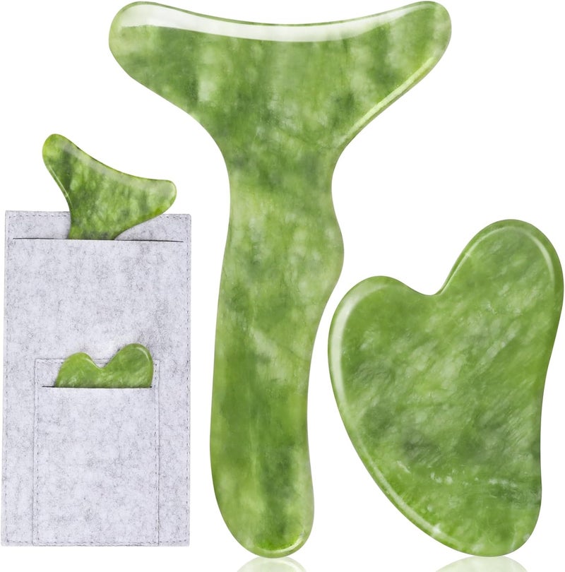 airogym Jade Stone Gua Sha Massage Tool Set Larger Guasha Board with Handle Muscle Scraping Massage Tools Facial Anti Cellulite Spa Acupuncture Tools for Back Neck Face Leg Massage Lymphatic Drainage - Image 1