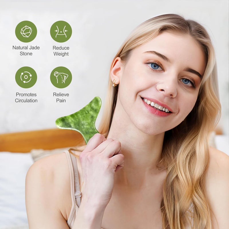 airogym Jade Stone Gua Sha Massage Tool Set Larger Guasha Board with Handle Muscle Scraping Massage Tools Facial Anti Cellulite Spa Acupuncture Tools for Back Neck Face Leg Massage Lymphatic Drainage - Image 2