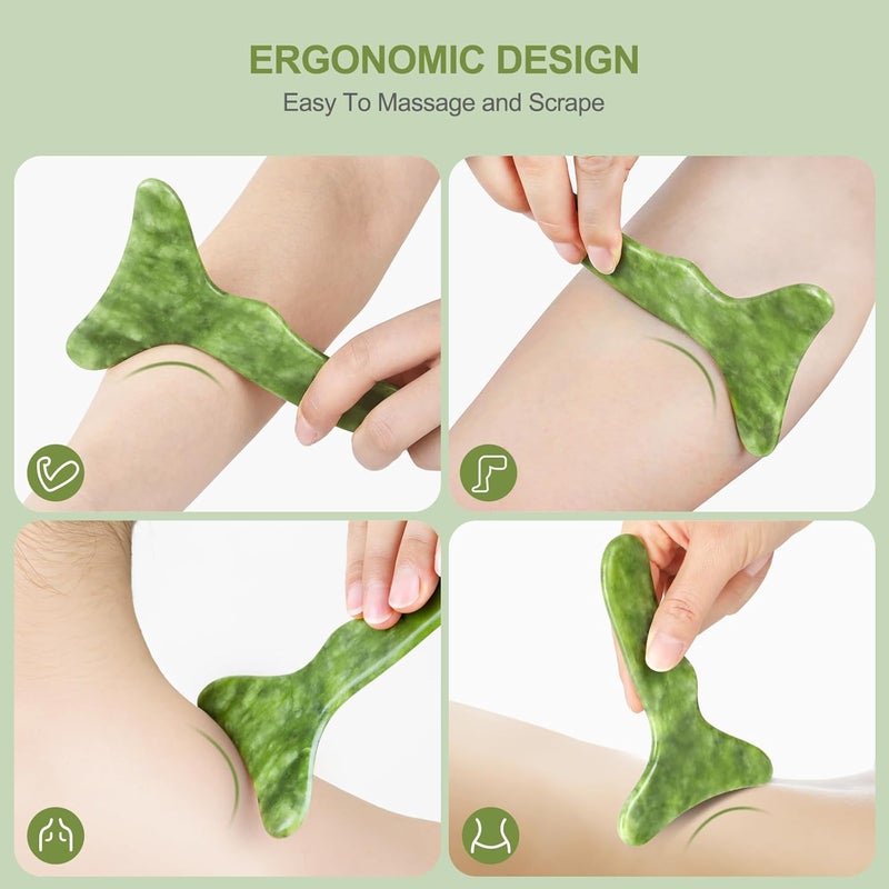 airogym Jade Stone Gua Sha Massage Tool Set Larger Guasha Board with Handle Muscle Scraping Massage Tools Facial Anti Cellulite Spa Acupuncture Tools for Back Neck Face Leg Massage Lymphatic Drainage - Image 5