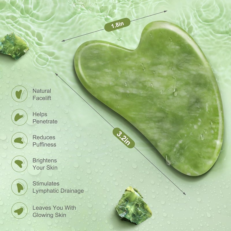 airogym Jade Stone Gua Sha Massage Tool Set Larger Guasha Board with Handle Muscle Scraping Massage Tools Facial Anti Cellulite Spa Acupuncture Tools for Back Neck Face Leg Massage Lymphatic Drainage - Image 3