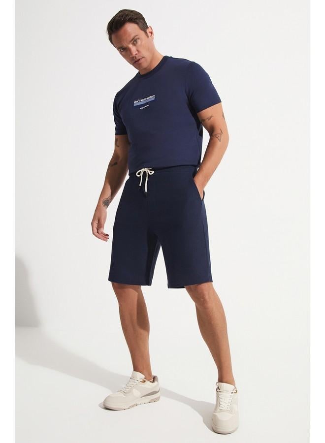 JUNE Men Regular Fit Knitted Pique Fabric Short Navy - Image 5