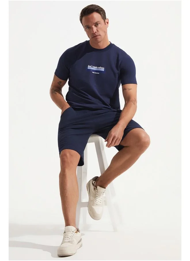 جون June Men Regular Fit Knitted Pique Fabric Short Navy