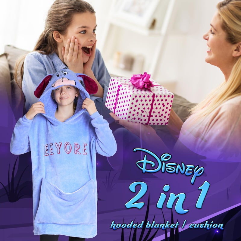 Disney Disney Stitch Girls Teenagers Fleece Hoodie - Hoodie Blanket 2 in 1 Oversized One Size Girls Gifts (Blue Eeyore) - Image 3