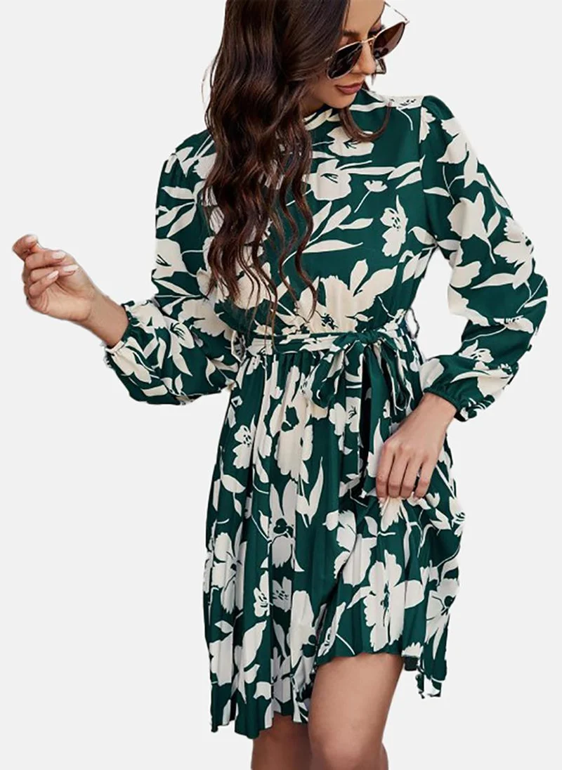 YUNIQEE Floral Printed Puff Sleeves Fit & Flare Dress