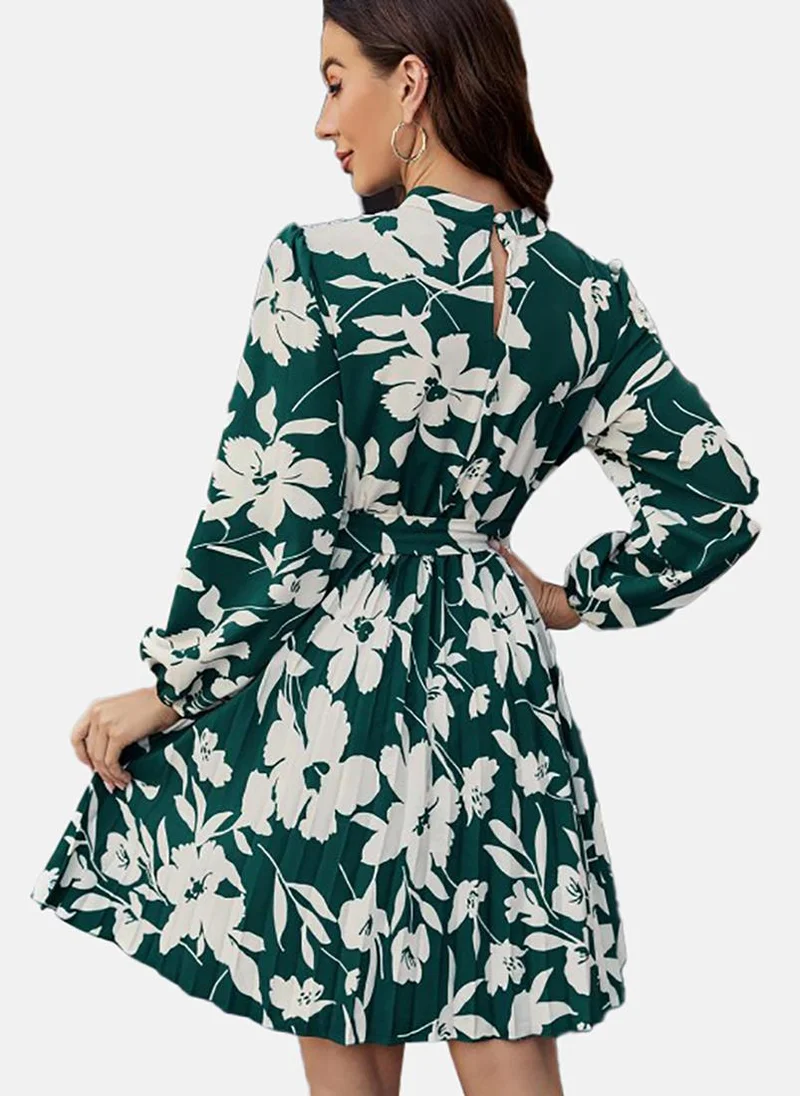 يونيكي Floral Printed Puff Sleeves Fit & Flare Dress
