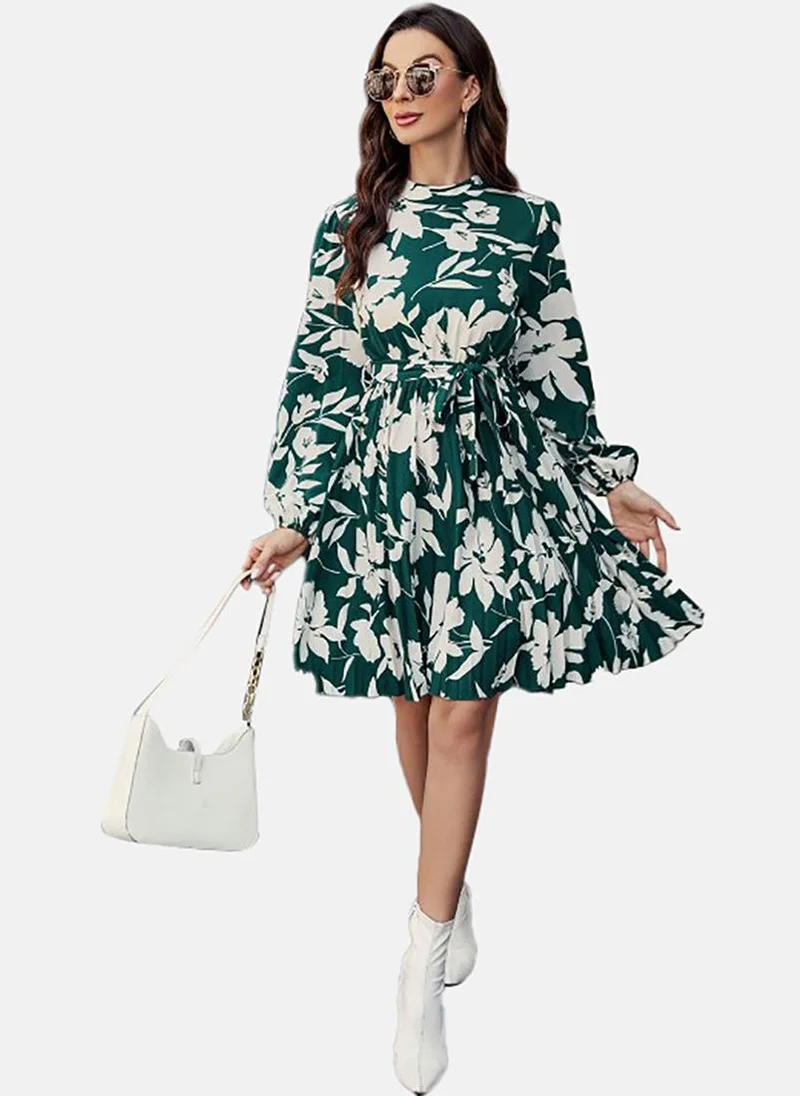 YUNIQEE Floral Printed Puff Sleeves Fit & Flare Dress