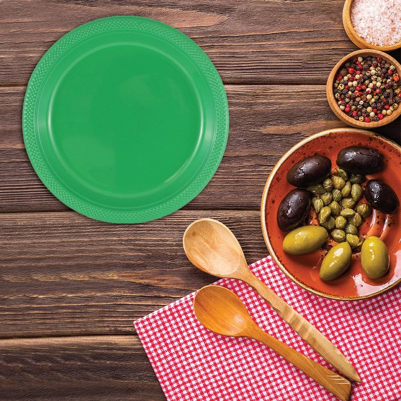 JAM PAPER Round Plastic Party Plates - Large - 10 1/4 inch - Green - 20/Pack - Image 3