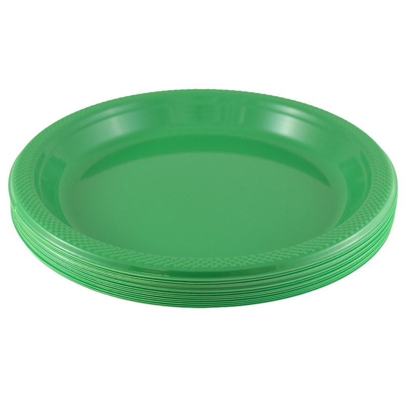 JAM PAPER Round Plastic Party Plates - Large - 10 1/4 inch - Green - 20/Pack - Image 1