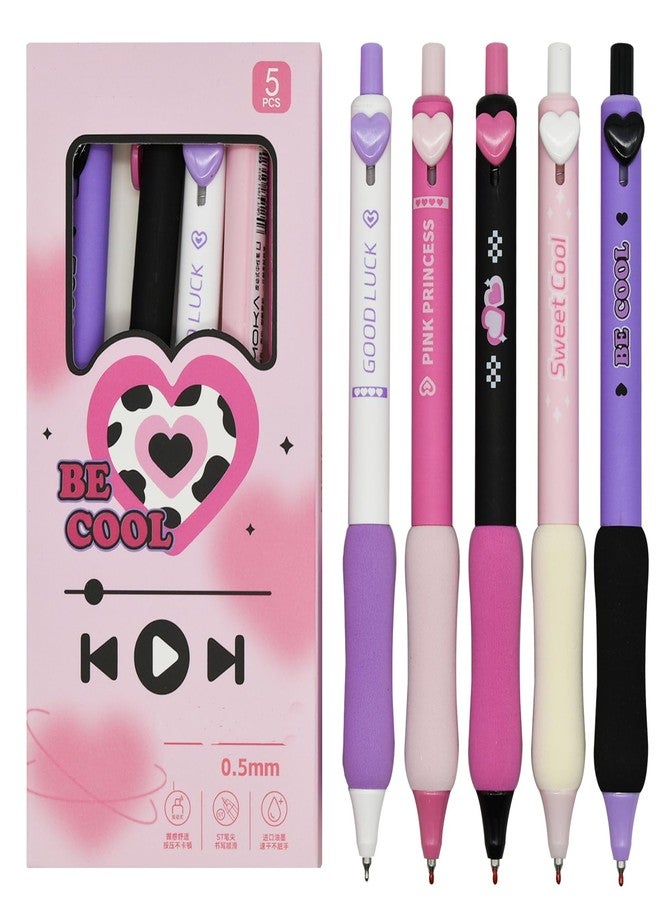 Lopenle 10 PCS Heart Pens Soft Foam Ergonomic Grip Pen pink Love Lucky Retractable Gel Pens Black Ink For Supplies Office Party Birthday - Image 1