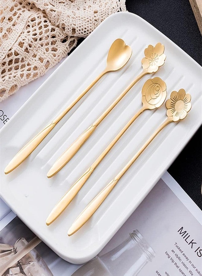 BRUSHFINCH [4 Pcs] Stainless Steel Tableware Creative Golden Flower Coffee Spoon, Sugar Stirring Mixing Stir Bar Tea Ice for Cake, Dessert Cream [Random Design] - Image 5