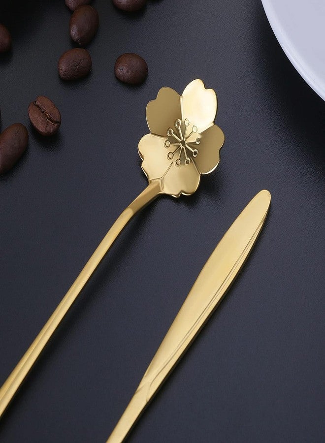BRUSHFINCH [4 Pcs] Stainless Steel Tableware Creative Golden Flower Coffee Spoon, Sugar Stirring Mixing Stir Bar Tea Ice for Cake, Dessert Cream [Random Design] - Image 2
