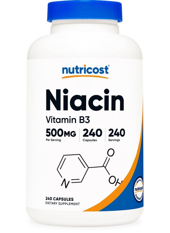 Nutricost Niacin (Vitamin B3) 500mg, 240 Capsules - with Flushing, Non-GMO, Gluten Free - Image 1