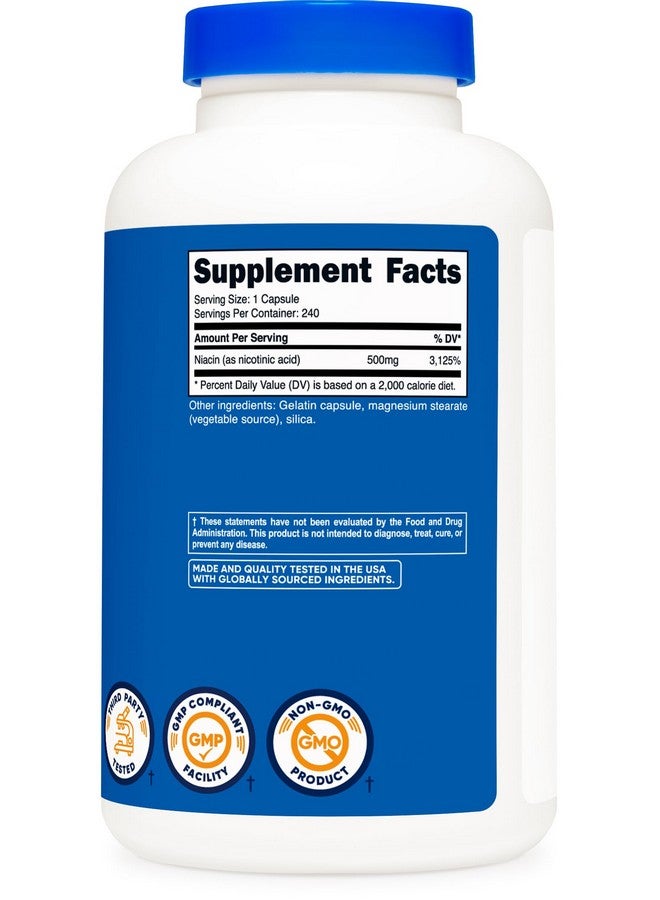 Nutricost Niacin (Vitamin B3) 500mg, 240 Capsules - with Flushing, Non-GMO, Gluten Free - Image 4