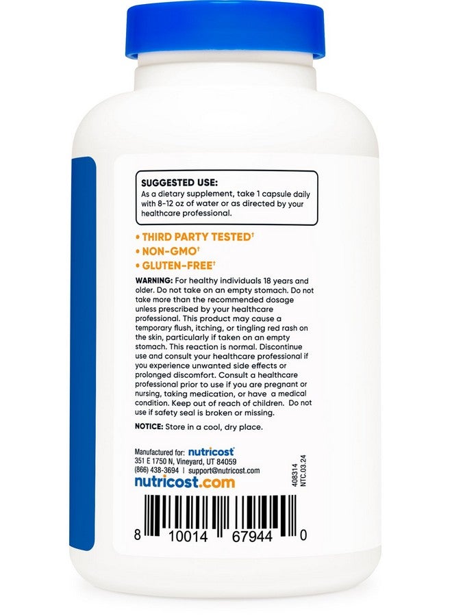 Nutricost Niacin (Vitamin B3) 500mg, 240 Capsules - with Flushing, Non-GMO, Gluten Free - Image 3