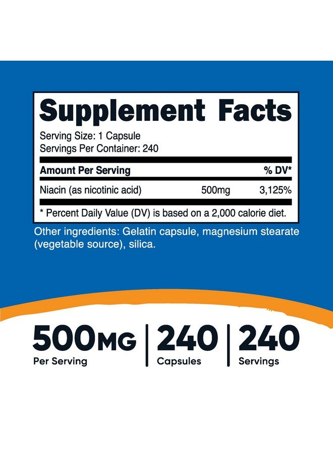 Nutricost Niacin (Vitamin B3) 500mg, 240 Capsules - with Flushing, Non-GMO, Gluten Free - Image 2