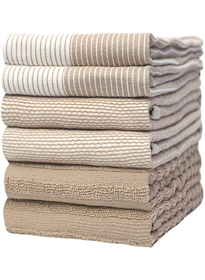 Bumble Towels Premium Kitchen Towels (20”x 28”, 6 Pack) | Large Cotton Kitchen Hand Towels | Flat & Terry Dish Towel | Highly Absorbent Tea Towels Set with Hanging Loop | Tan - Image 1