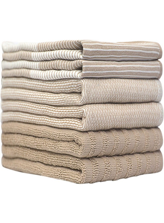 Bumble Towels Premium Kitchen Towels (20”x 28”, 6 Pack) | Large Cotton Kitchen Hand Towels | Flat & Terry Dish Towel | Highly Absorbent Tea Towels Set with Hanging Loop | Tan - Image 2