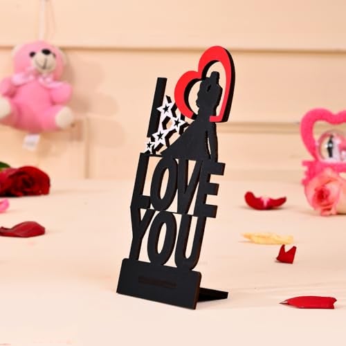 ascension Wooden I Love You Showpiece with Stand Gift for Girlfriend Boyfriend I Love You Animated Characters for Valentine Day Love Showpieces Anniversary Birthday Gifts Valentine's Decoration Items - Image 2