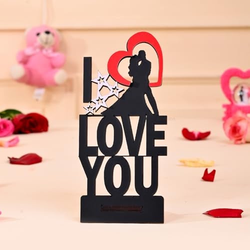 ascension Wooden I Love You Showpiece with Stand Gift for Girlfriend Boyfriend I Love You Animated Characters for Valentine Day Love Showpieces Anniversary Birthday Gifts Valentine's Decoration Items - Image 1
