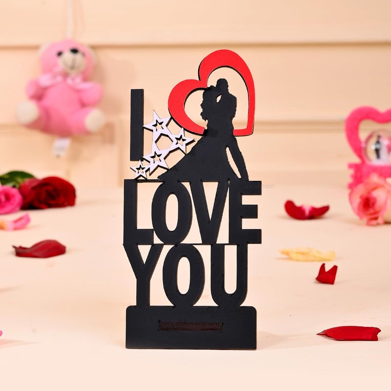 ascension Wooden I Love You Showpiece with Stand Gift for Girlfriend Boyfriend I Love You Animated Characters for Valentine Day Love Showpieces Anniversary Birthday Gifts Valentine's Decoration Items - Image 5