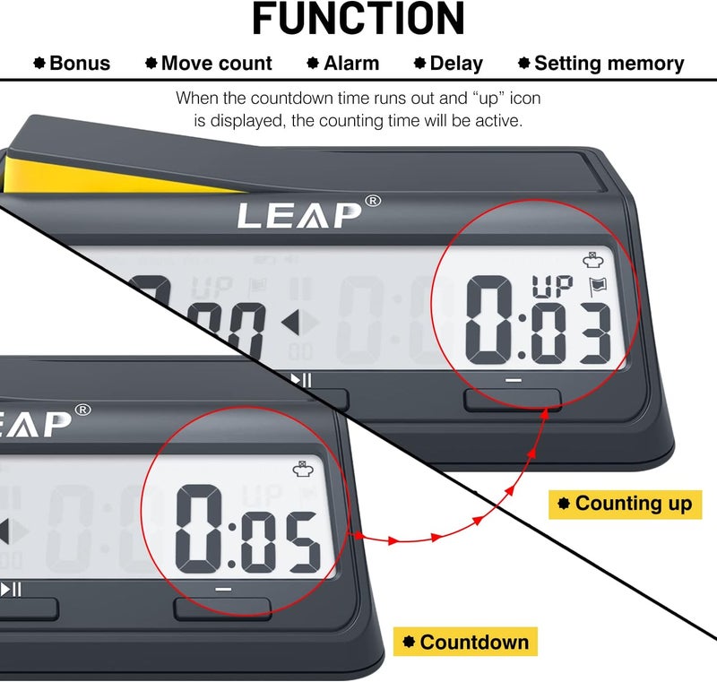LEAP Chess Clock Digital Timer Advanced for Game and Chess Timer with Bonus & Delay Count down up Alarm - Image 4
