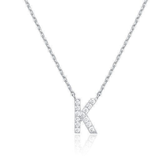 PAVOI 14K White Gold Plated Cubic Zirconia Initial Necklace | Letter Necklaces for Women | K Initial - Image 1