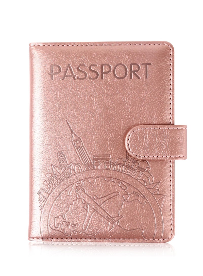 Excefore Passport Holder and Card Slot Combo RFID Blocking Leather Family Travel Passport Wallet, Travel Document Case Cover, Leather Wallet Organizer Women (Pink) - Image 1