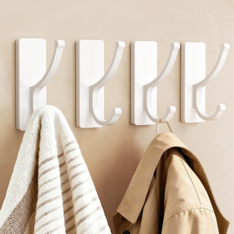 pickpiff Adhesive Wall Hooks with Strip - No Residue, Easy to Remove, Strong Heavy Duty Sticky Towel Hook, 4 Pack White - Image 1