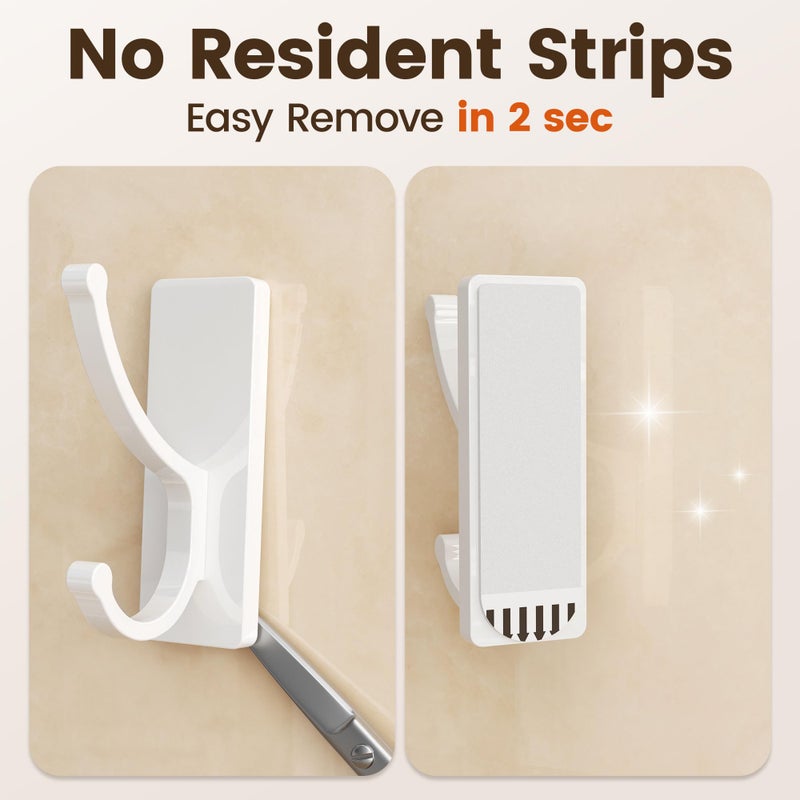 pickpiff Adhesive Wall Hooks with Strip - No Residue, Easy to Remove, Strong Heavy Duty Sticky Towel Hook, 4 Pack White - Image 2