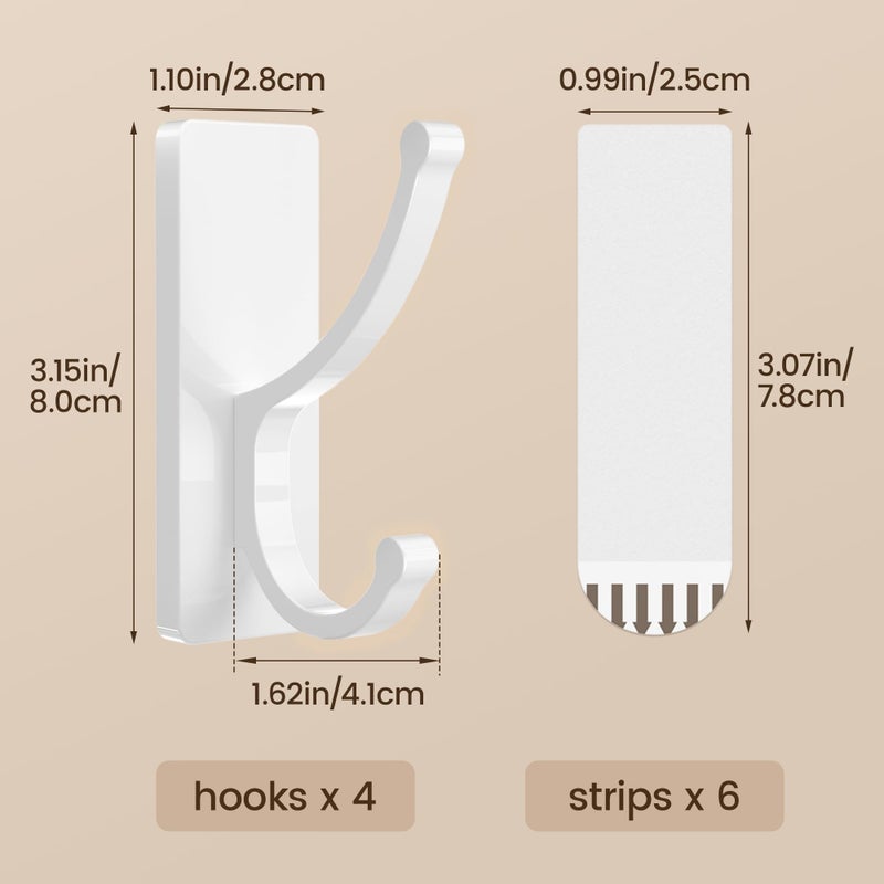 pickpiff Adhesive Wall Hooks with Strip - No Residue, Easy to Remove, Strong Heavy Duty Sticky Towel Hook, 4 Pack White - Image 4