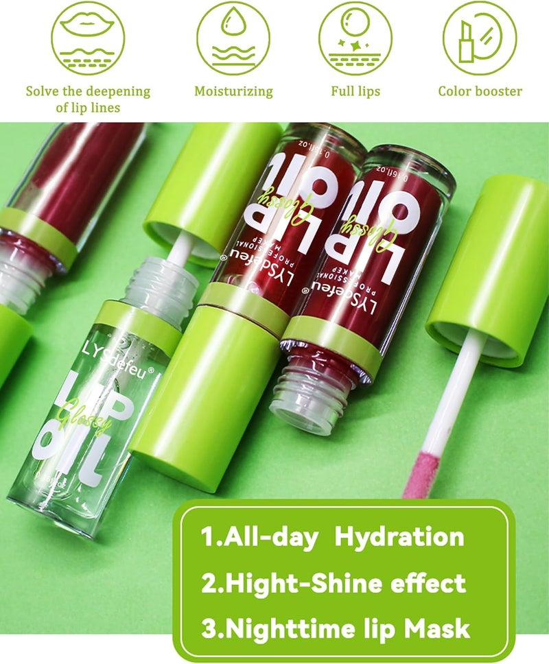 LYSdefeu 4 Colors Lip Oil Lip Glaze,Hydrating Tinted Plumping Lip Gloss,Fat Lip Oil Drip,Big Brush Head Clear Pink Shiny Glow Reviver Lip Care Oil,Long Lasting Non-sticky Transparent Lip Oil,Makeup Gift-SetA - Image 2