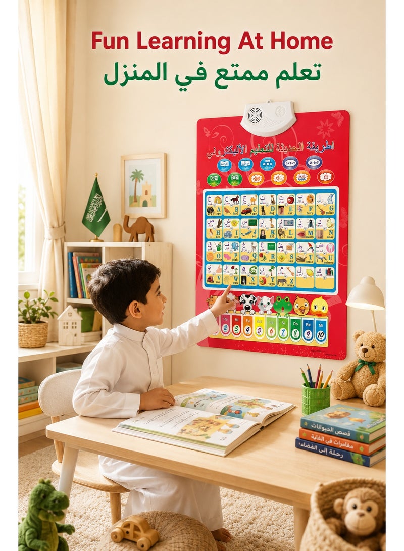 لوحة تعليمية ناطقة باللون الأحمر للأطفال، ملصق تعليمي تفاعلي باللمس والصوت لتعلم العربية والإنجليزية والحروف والأرقام والكلمات والموسيقى، لعبة تعليمية تعمل بالبطارية للأطفال الصغار - Image 2