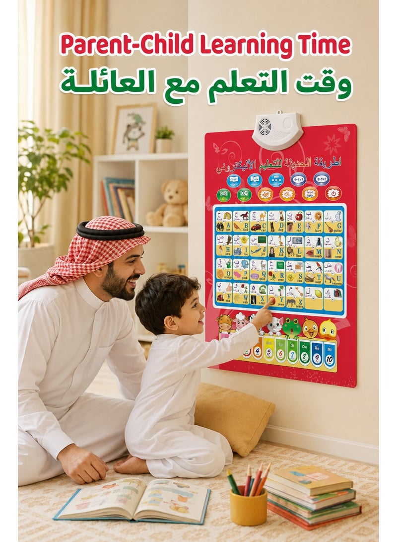 لوحة تعليمية ناطقة باللون الأحمر للأطفال، ملصق تعليمي تفاعلي باللمس والصوت لتعلم العربية والإنجليزية والحروف والأرقام والكلمات والموسيقى، لعبة تعليمية تعمل بالبطارية للأطفال الصغار - Image 5