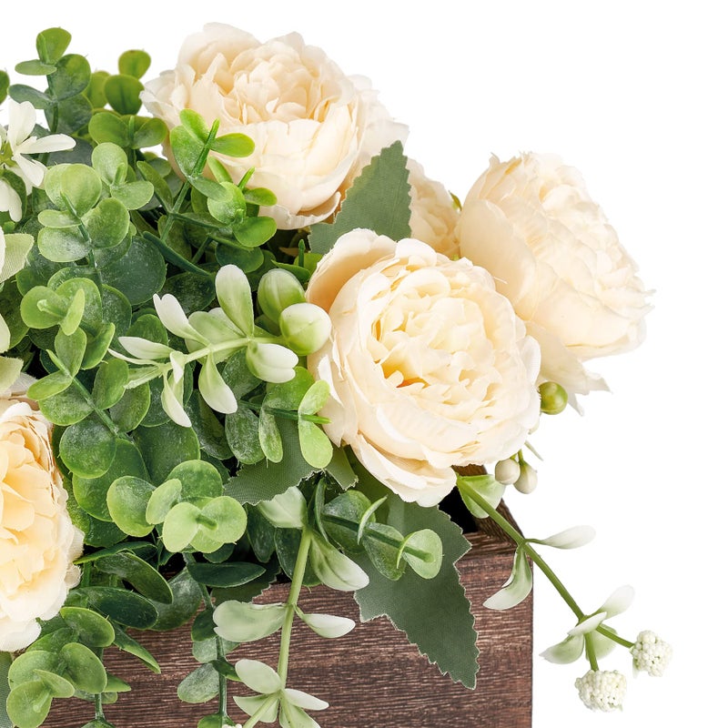 Dahey Centerpiece Table Decorations for Dining Room Farmhouse Table Centerpieces Decor Wood Tray with 3 Artificial Flowers and 2 Eucalyptus for Living Room Kitchen Table, 14.1" x 4.7" x 3.1" - Image 5