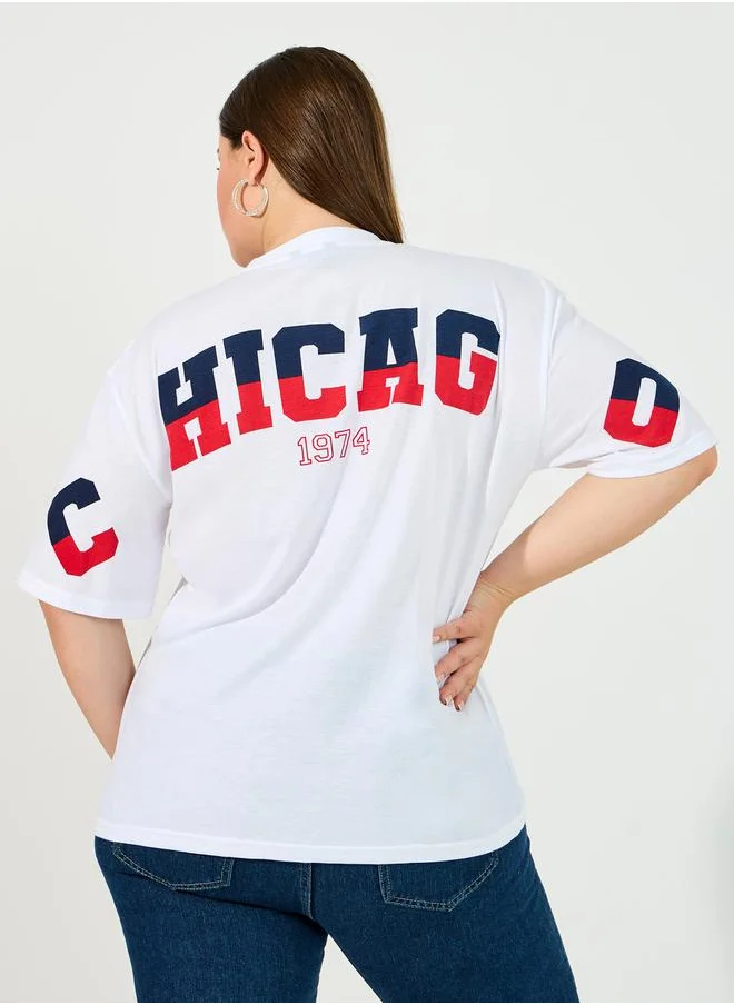 Styli Plus Size Chicago Print Dropped Shoulder Oversized T-Shirt