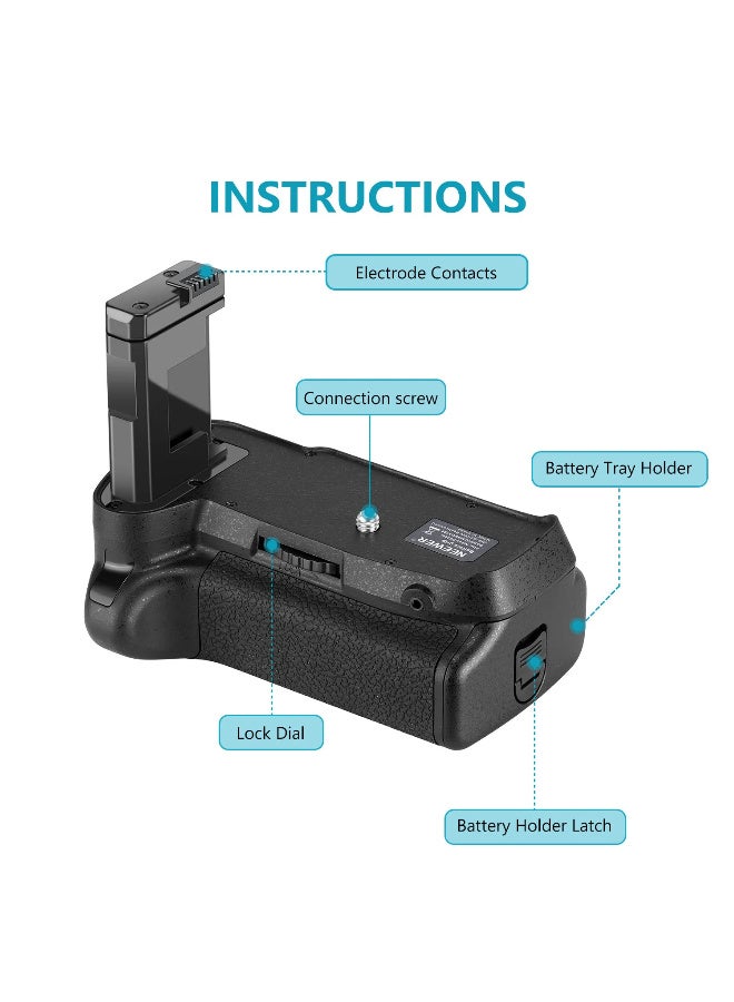 نيوير قبضة بطارية NEEWER لكاميرات نيكون D3100 / D3200 / D3300 / D5300 – زر غالق عمودي، تعمل ببطاريتين EN-EL14، مع كابل إشارات – مقبض بطارية للكاميرا - Image 2