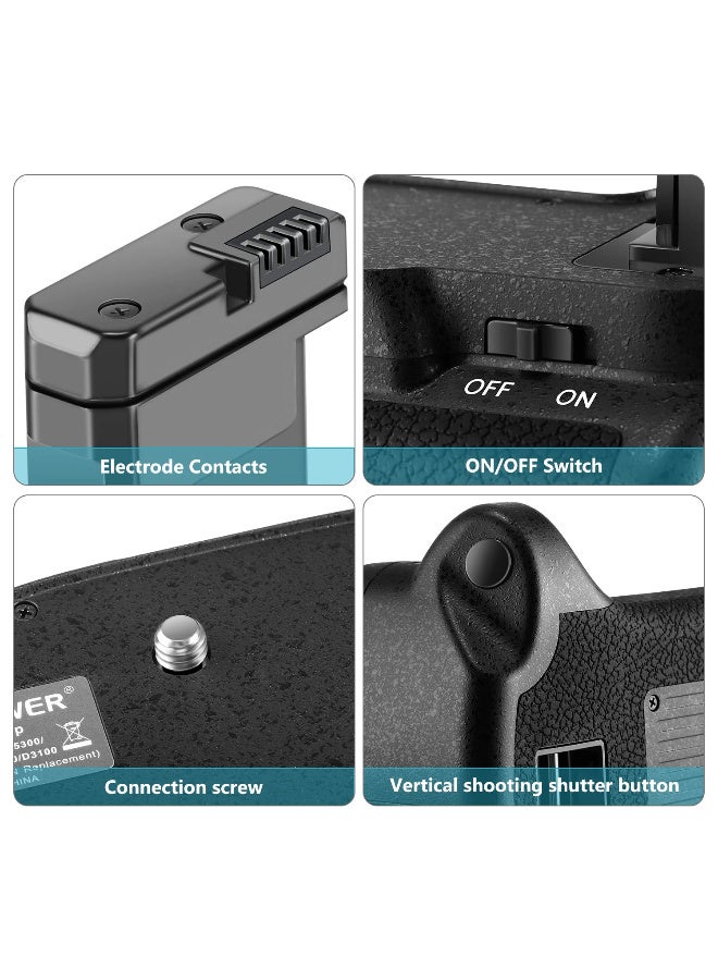 نيوير قبضة بطارية NEEWER لكاميرات نيكون D3100 / D3200 / D3300 / D5300 – زر غالق عمودي، تعمل ببطاريتين EN-EL14، مع كابل إشارات – مقبض بطارية للكاميرا - Image 5